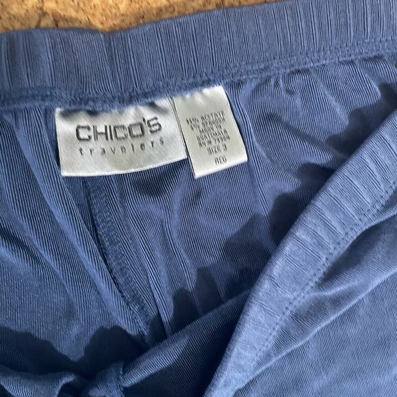 Chico’s Travelers Womens Sz 3 Blue Pull On Slinky Lounge Acetate Pants High Rise - Picture 4 of 8